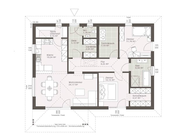 Fertighaus ELK All in One Bungalow 102 - Flachdach von ELK, Bungalow Grundriss 1