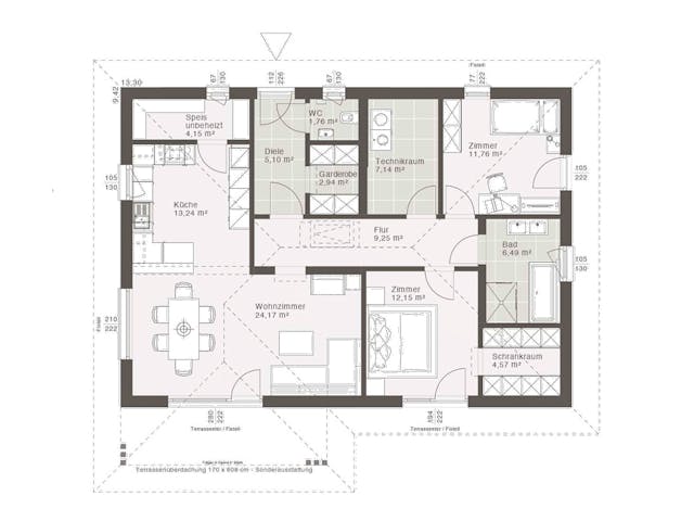 Fertighaus ELK All in One Bungalow 102 - Satteldach von ELK Fertighaus, Bungalow Grundriss 1