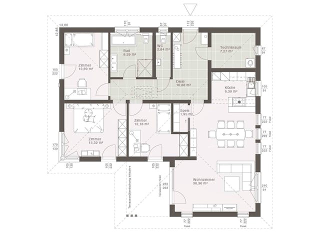 Fertighaus ELK All in One Bungalow 121 - Walmdach von ELK, Bungalow Grundriss 1