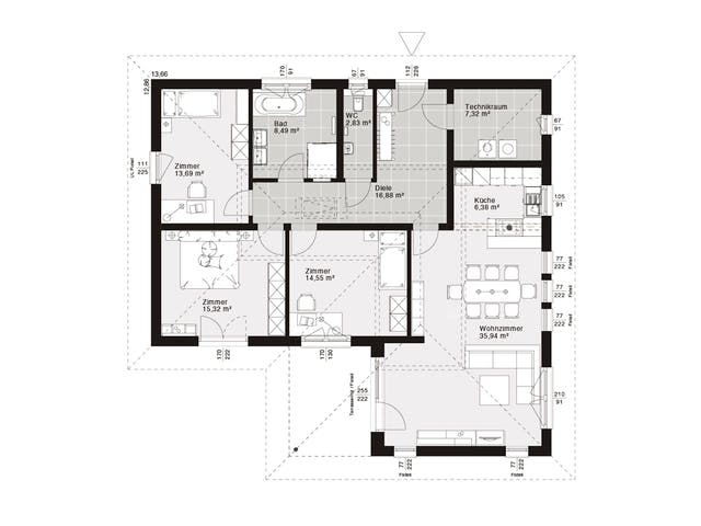 Fertighaus ELK Design Bungalow 122 - Walmdach von ELK Fertighaus, Bungalow Grundriss 1