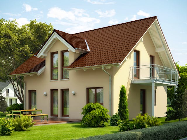 Fertighaus EVOLUTION 143 V2 von Bien-Zenker Schlüsselfertig ab 372527€, Satteldach-Klassiker Außenansicht 1