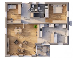 Massivhaus Bungalow 115 von AMR-Wohnbau Schlüsselfertig ab 303000€, Bungalow Grundriss 1