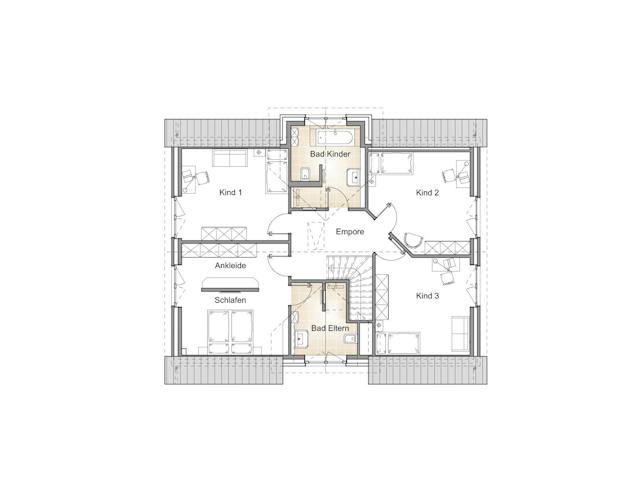 Massivhaus Kapitänshaus 205 von Kähler Massivhaus Schlüsselfertig ab 495500€, Satteldach-Klassiker Grundriss 1
