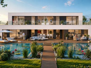 Massivhaus Stadtvilla im Bauhausstil 468 m² + KG 283 m² von Mein Haus Bausysteme, Cubushaus Außenansicht 2