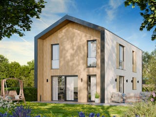Massivhaus Einfamilienhaus 130 von BRALE Bau, Satteldach-Klassiker Außenansicht 1
