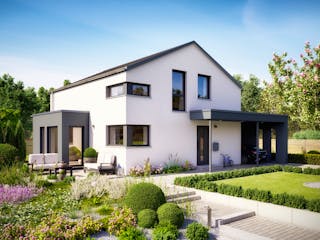 Fertighaus SUNSHINE 143 Mülheim-Kärlich von Living Fertighaus, Satteldach-Klassiker Außenansicht 1