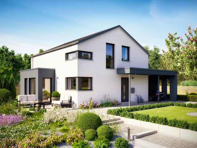 Fertighaus SUNSHINE 143 Mülheim-Kärlich von Living Fertighaus, Satteldach-Klassiker Außenansicht 1