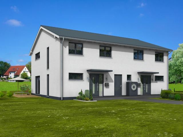 Massivhaus Modernes Zweifamilienhaus mit zwei eigenständigen Wohneinheiten von VARIODOMO Bausysteme, Außenansicht 1