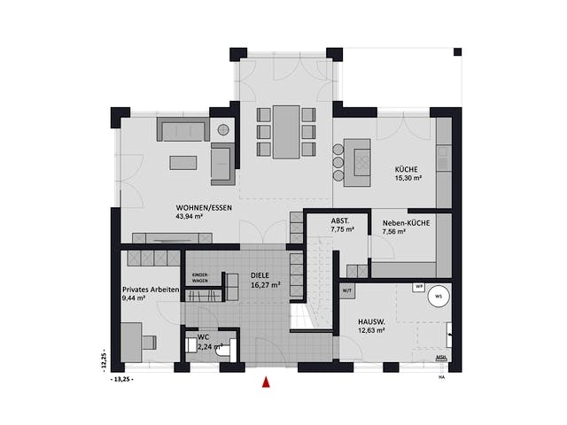 Massivhaus Creativ Sun 211 edition von FAVORIT Massivhaus Schlüsselfertig ab 515850€, Pultdachhaus Grundriss 1