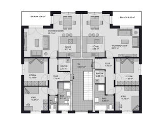 Massivhaus Format 6-484 von Favorit Massivhaus - Mehrfamilienhäuser Schlüsselfertig ab 1148720€, Grundriss 2