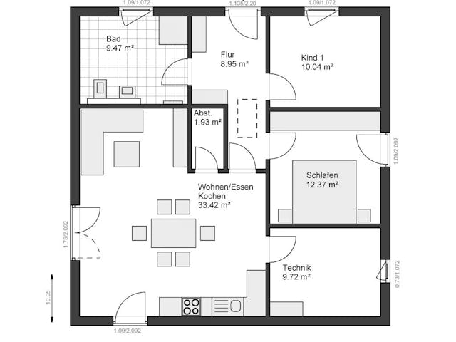 Fertighaus White&Black Bungalow 85 von WHITE&BLACK Fertighäuser Ausbauhaus ab 136718€, Bungalow Grundriss 1