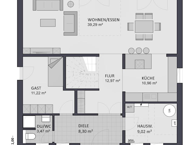 Massivhaus Entwurf CL178 von FAVORIT Massivhaus, Stadtvilla Grundriss 1