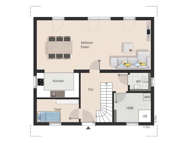 Massivhaus Einfamilienhaus Bamberg von Febro Massivhaus Schlüsselfertig ab 252400€, Satteldach-Klassiker Grundriss 1