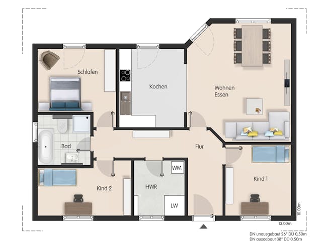 Massivhaus Bungalow Bayreuth von Febro Massivhaus Schlüsselfertig ab 204000€, Bungalow Grundriss 1
