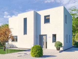 Massivhaus Bauhaus Birkensee von Febro Massivhaus Schlüsselfertig ab 258500€, Cubushaus Außenansicht 2