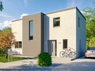 Massivhaus Bauhaus Birkensee von Febro Massivhaus Schlüsselfertig ab 258500€, Cubushaus Außenansicht 4