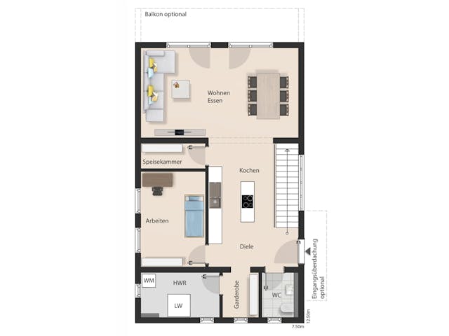 Massivhaus Architektenhaus Heiligenseee von Febro Massivhaus Schlüsselfertig ab 304300€, Satteldach-Klassiker Grundriss 1