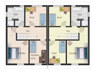 Massivhaus Doppelhaus Naunhof von Febro Massivhaus Schlüsselfertig ab 266400€, Satteldach-Klassiker Grundriss 2