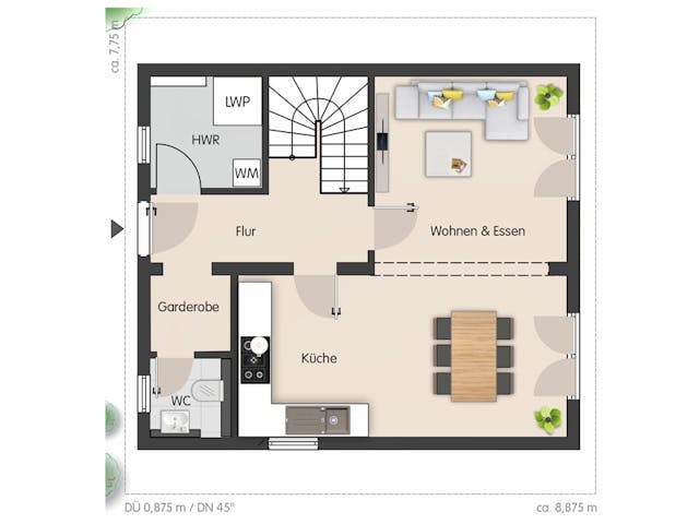 Massivhaus Einfamilienhaus Riesa von Febro Massivhaus Schlüsselfertig ab 218500€, Satteldach-Klassiker Grundriss 1