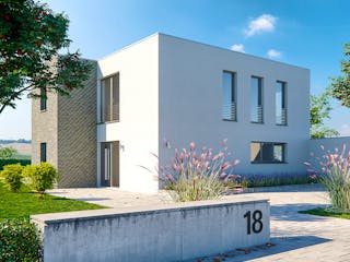 Massivhaus Bauhaus Wannsee von Febro Massivhaus Schlüsselfertig ab 287900€, Cubushaus Außenansicht 2