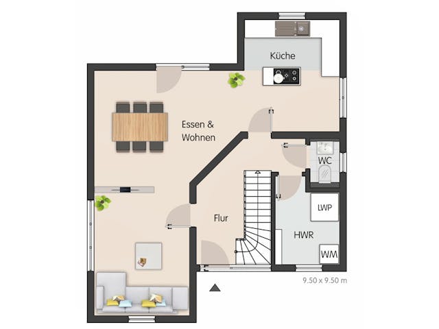 Massivhaus Bauhaus Wannsee von Febro Massivhaus Schlüsselfertig ab 287900€, Cubushaus Grundriss 1