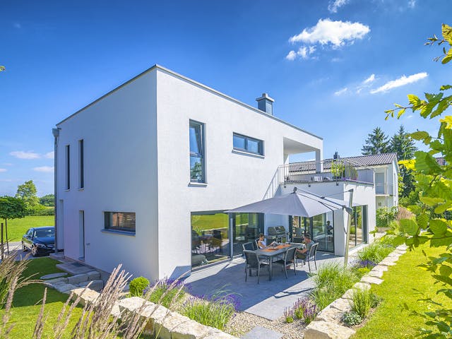Fertighaus Bauhaus 190 von FischerHaus Schlüsselfertig ab 601920€, Cubushaus Außenansicht 1