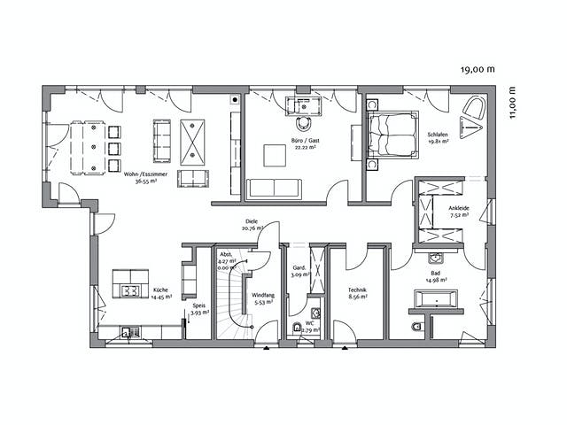 Fertighaus Bauhaus 333 von FischerHaus Schlüsselfertig ab 967032€, Cubushaus Grundriss 1