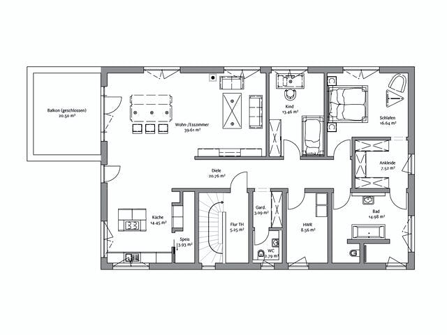 Fertighaus Bauhaus 333 von FischerHaus Schlüsselfertig ab 967032€, Cubushaus Grundriss 2