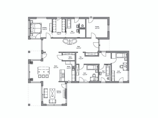 Fertighaus Bungalow 200 von FischerHaus Schlüsselfertig ab 663221€, Bungalow Grundriss 1