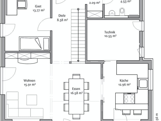 Fertighaus Klassisch 148 von FischerHaus Schlüsselfertig ab 478006€, Satteldach-Klassiker Grundriss 1