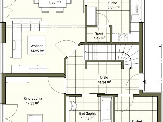 Fertighaus Klassisch 187 von FischerHaus Schlüsselfertig ab 527935€, Satteldach-Klassiker Grundriss 1