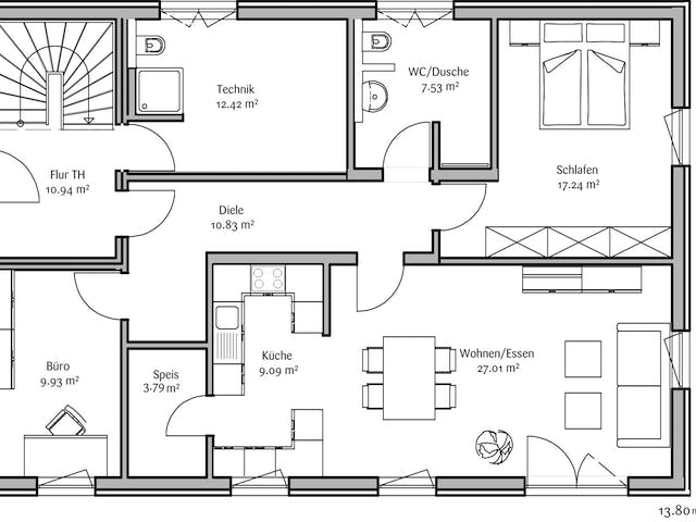 Fertighaus Klassisch 212 von FischerHaus Schlüsselfertig ab 615648€, Satteldach-Klassiker Grundriss 1