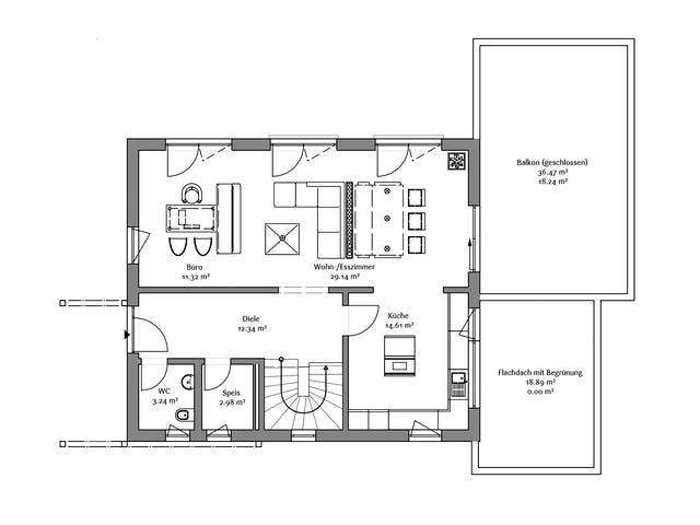 Fertighaus Musterhaus Seegarten von FischerHaus Schlüsselfertig ab 435784€, Satteldach-Klassiker Grundriss 1