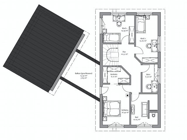 Fertighaus Modern 240 von FischerHaus Schlüsselfertig ab 696960€, Pultdachhaus Grundriss 2