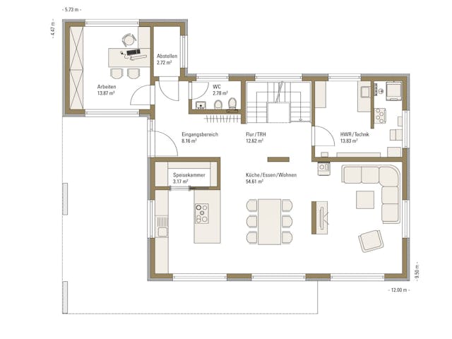 Fertighaus MH Günzburg von Fertighaus WEISS Schlüsselfertig ab 514516€, Satteldach-Klassiker Grundriss 1