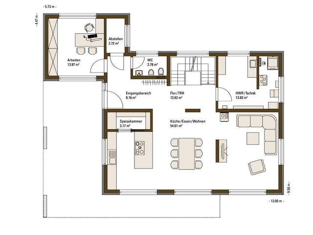 Fertighaus MH Günzburg von Fertighaus WEISS Schlüsselfertig ab 503441€, Satteldach-Klassiker Grundriss 1