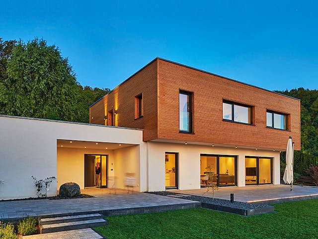 Fertighaus Haus Haberstumpf von Fertighaus WEISS Schlüsselfertig ab 615485€, Cubushaus Außenansicht 1 Fertighaus Haus Haberstumpf von Fertighaus WEISS Schlüsselfertig ab 615485€, Cubushaus Außenansicht 1