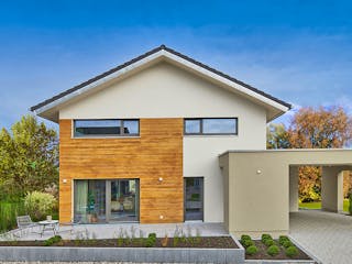 Fertighaus MH Poing - Balance von Fertighaus WEISS Schlüsselfertig ab 526732€, Satteldach-Klassiker Außenansicht 2