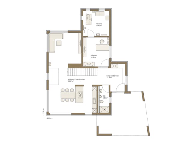 Fertighaus MH Poing - Balance von Fertighaus WEISS Schlüsselfertig ab 526732€, Satteldach-Klassiker Grundriss 1