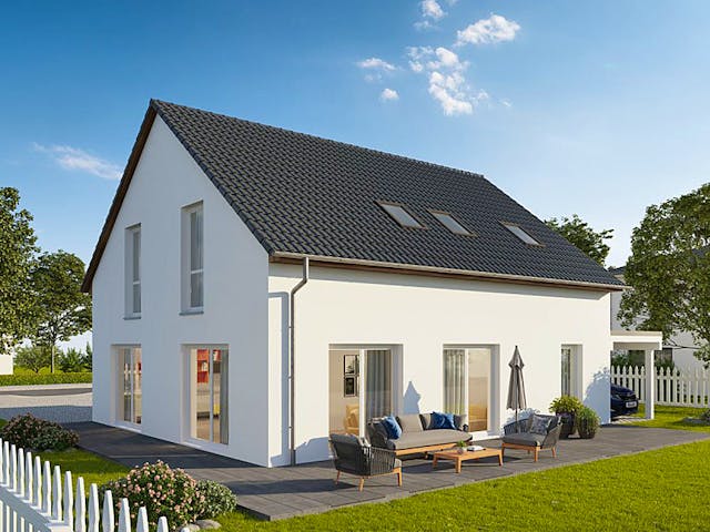 Massivhaus Stadthaus Münster von FIBAV Massivhaus, Satteldach-Klassiker Außenansicht 1