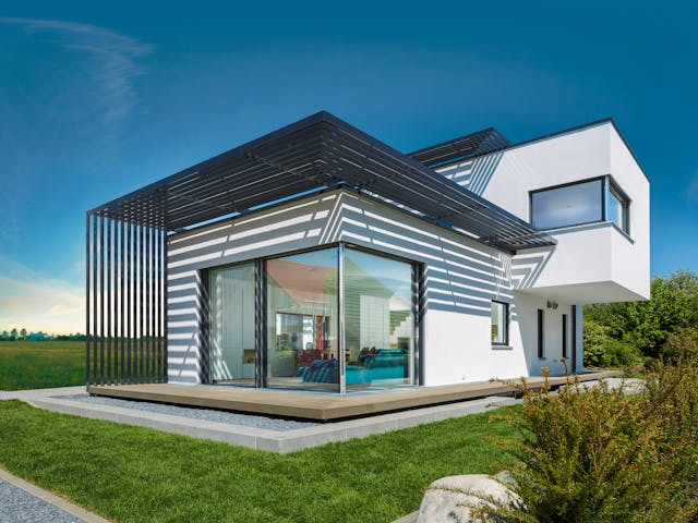 Fertighaus Musterhaus München von LUXHAUS, Cubushaus Außenansicht 1