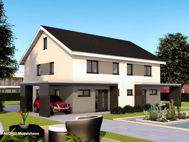 Massivhaus Finesse 110 von FAVORIT Massivhaus Schlüsselfertig ab 314870€, Satteldach-Klassiker Außenansicht 1