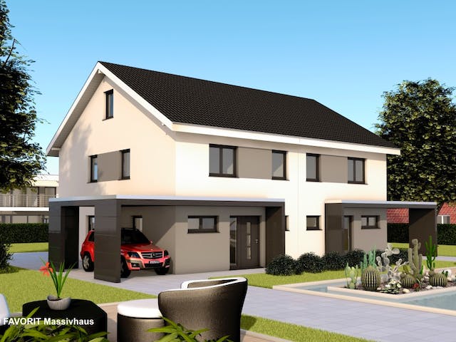 Massivhaus Finesse 110 von FAVORIT Massivhaus Schlüsselfertig ab 314870€, Satteldach-Klassiker Außenansicht 1