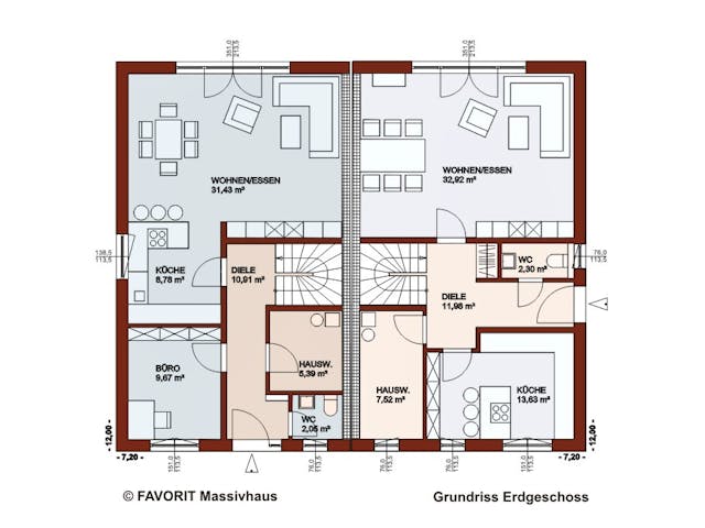 Massivhaus Finesse 129 von FAVORIT Massivhaus Schlüsselfertig ab 318520€, Satteldach-Klassiker Grundriss 1