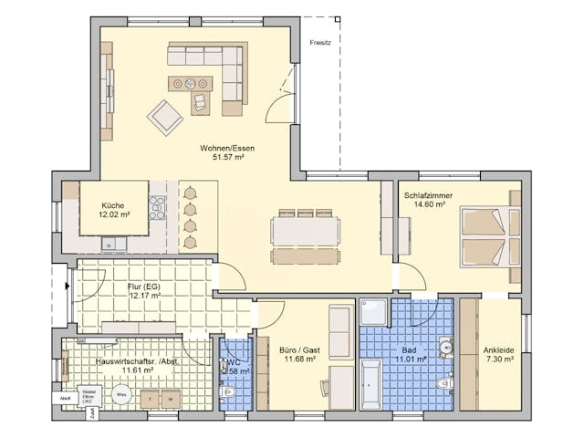 Fertighaus Levita von Fingerhut Haus Schlüsselfertig ab 421534€, Bungalow Grundriss 1