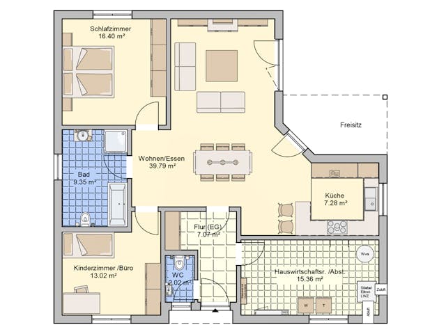 Fertighaus Mala von Fingerhut Haus Schlüsselfertig ab 368580€, Bungalow Grundriss 1 Fertighaus Mala von Fingerhut Haus Schlüsselfertig ab 368580€, Bungalow Grundriss 1