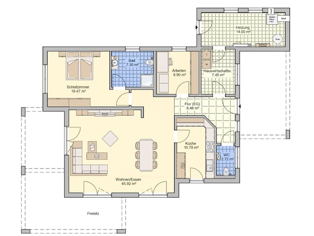 Fertighaus Nivelo von Fingerhut Haus Schlüsselfertig ab 482258€, Bungalow Grundriss 1