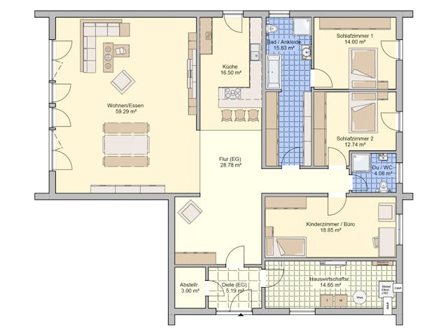 Fertighaus Revas von Fingerhut Haus Schlüsselfertig ab 566514€, Satteldach-Klassiker Grundriss 1