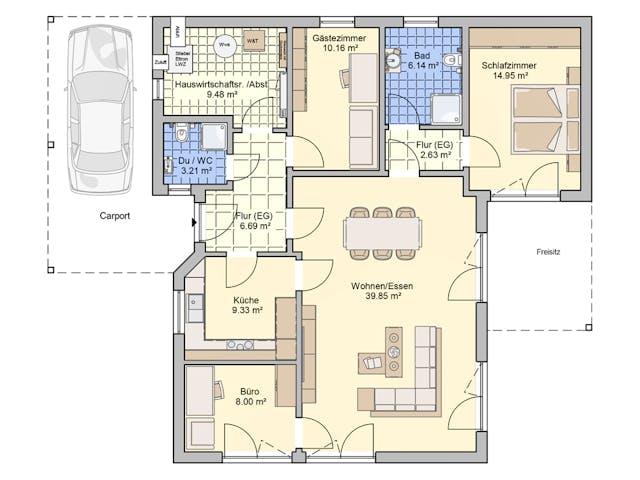 Fertighaus Suno von Fingerhut Haus Schlüsselfertig ab 395692€, Bungalow Grundriss 1