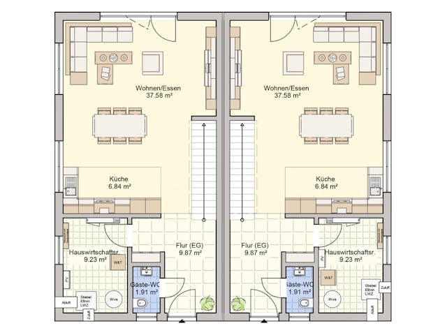 Fertighaus Doppelhaus Duett 125 von FINGERHUT HAUS Zwei- & Mehrfamilienhäuser Schlüsselfertig ab 395584€, Grundriss 1